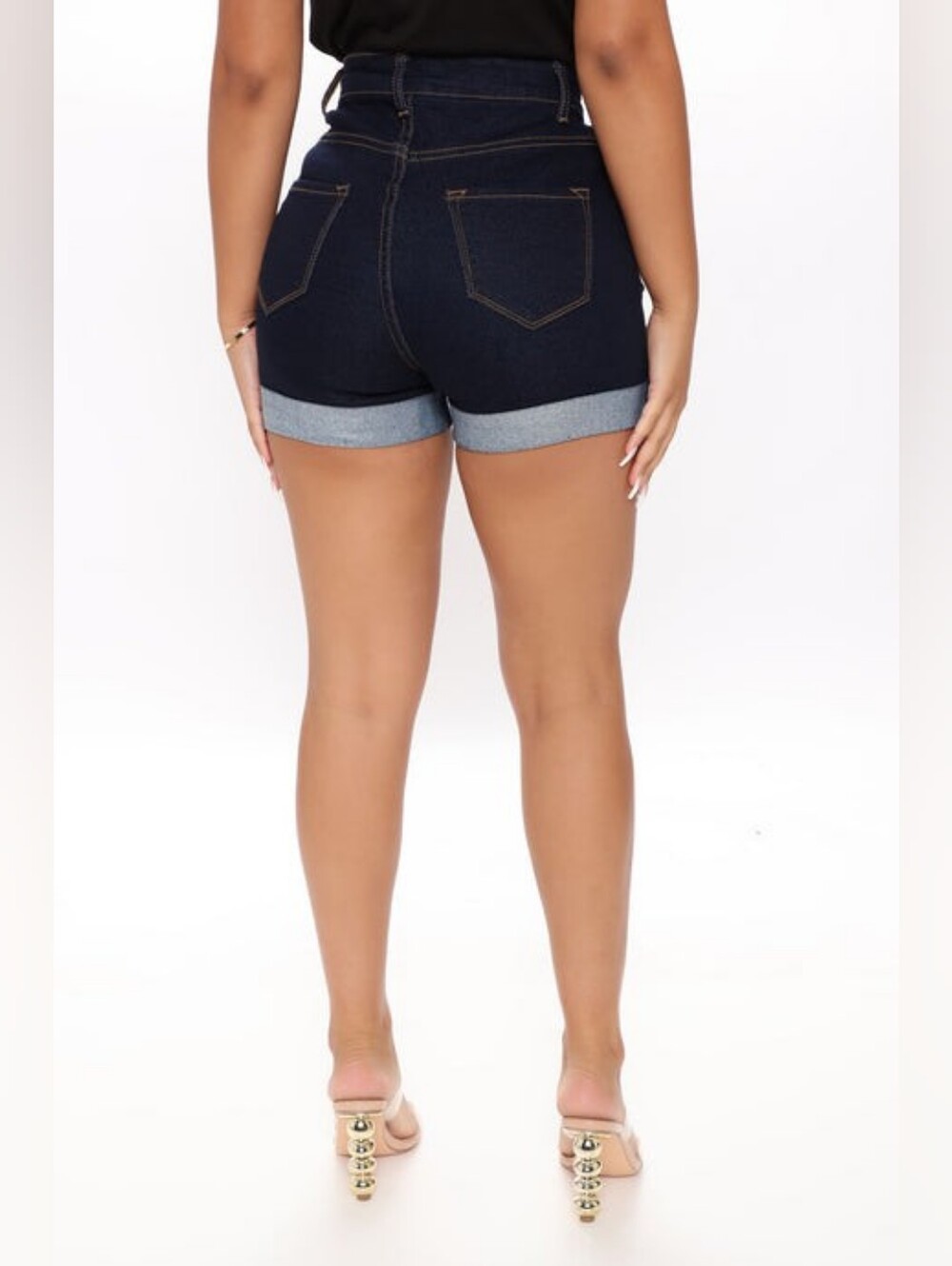 High-Waist Dark Blue Denim Cuffed Women’s Shorts (9) - Picture 4 of 13